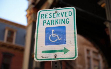 Photo for Disabled people sign on a wheelchair in the city of bilbao - Royalty Free Image