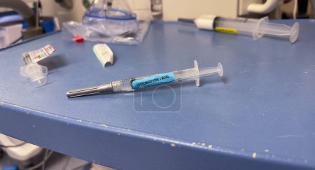 Photo for Hospital medications - fentanyl and propofol IV drips symbolize pain relief and sedation in medical procedures - Royalty Free Image