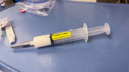 Photo for Hospital medications - fentanyl and propofol IV drips symbolize pain relief and sedation in medical procedures - Royalty Free Image