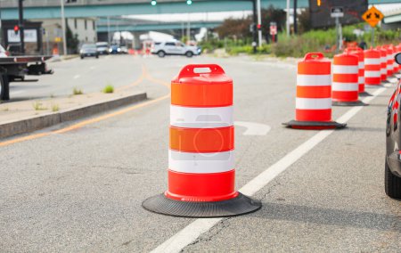 Photo for Red and white traffic cone on the street - Royalty Free Image