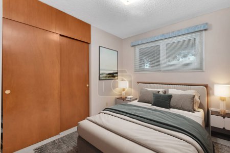 Foto de Interior de un dormitorio moderno, diseño de renderizado 3d - Imagen libre de derechos