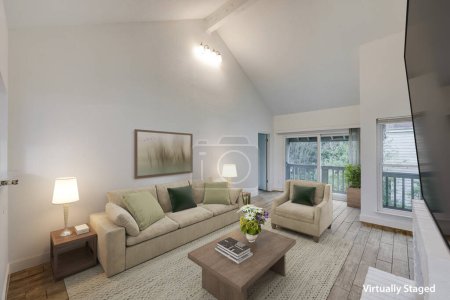 Foto de Moderno interior de la sala de estar con sofá, diseño de renderizado 3d - Imagen libre de derechos