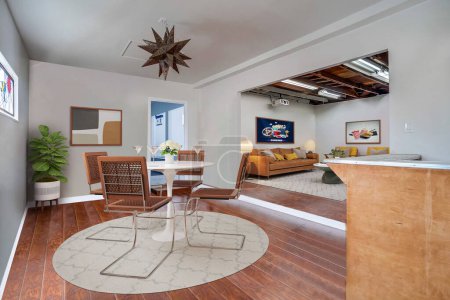 Foto de Interior de la moderna sala de estar con suelo de madera y muebles de lujo - Imagen libre de derechos