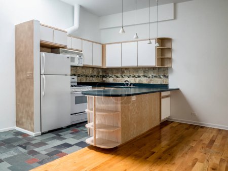 Téléchargez les photos : Design d'intérieur de cuisine simple et moderne, illustration de rendu 3D - en image libre de droit