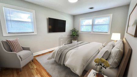 Foto de Dormitorio moderno con cama y sillón - Imagen libre de derechos
