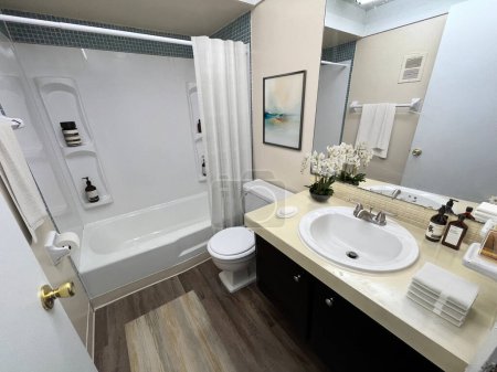 Téléchargez les photos : Intérieur de la salle de bain avec WC et lavabo - en image libre de droit