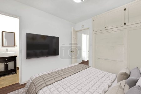 Téléchargez les photos : Intérieur confortable de la chambre à coucher de style, design de rendu 3D - en image libre de droit
