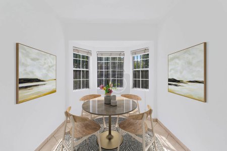 Foto de Salón con cocina, mesa y comedor. renderizado 3d - Imagen libre de derechos