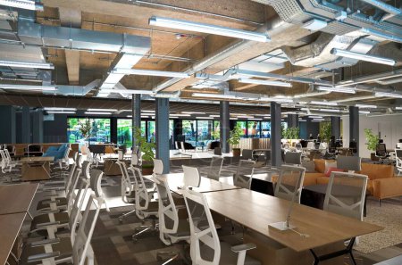 Téléchargez les photos : Design intérieur moderne de restaurant vide, rendu 3d - en image libre de droit
