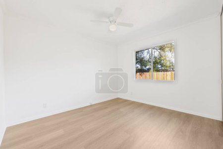 Photo for Empty room with white walls and wooden floor, 3d rendering - Royalty Free Image