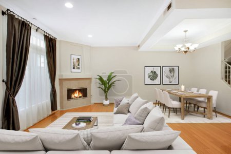 Foto de Sala de estar interior, apartamento de lujo, 3d rendering - Imagen libre de derechos