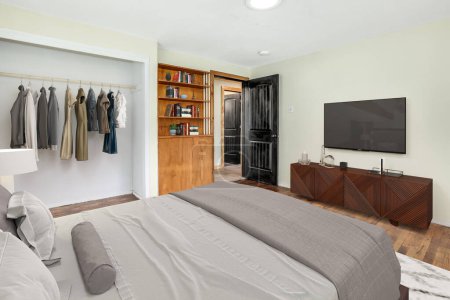 Foto de Moderno diseño interior brillante de dormitorio. renderizado 3d - Imagen libre de derechos