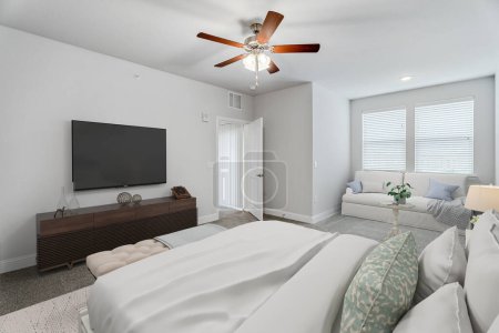 Foto de Diseño moderno dormitorio. concepto de diseño de interiores 3d - Imagen libre de derechos