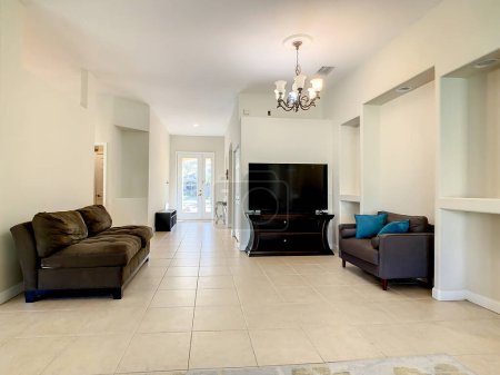 Foto de Moderna sala de estar con sofás. renderizado 3d - Imagen libre de derechos