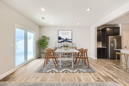 Photo for Beautiful view of dining area in new home. 3d rendering - Royalty Free Image