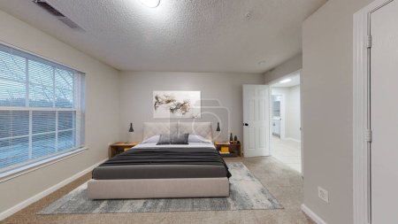 Foto de Diseño interior de dormitorio moderno. Renderizado 3d - Imagen libre de derechos