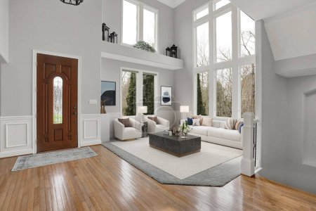 Foto de Moderna sala de estar con sofá. renderizado 3d - Imagen libre de derechos
