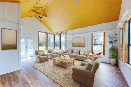 Téléchargez les photos : Salon moderne intérieur avec canapé. Rendu 3d - en image libre de droit