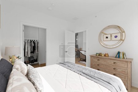 Téléchargez les photos : Design intérieur moderne et lumineux de la chambre. Rendu 3d - en image libre de droit