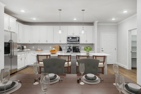 Photo for Kitchen interior design of modern house. 3d rendering - Royalty Free Image