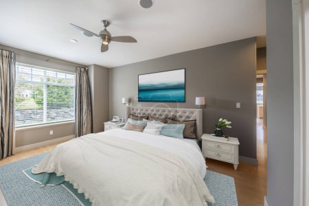 Foto de Moderno diseño interior brillante de dormitorio. renderizado 3d - Imagen libre de derechos