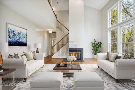 Foto de Hermoso diseño interior de la casa moderna con chimenea - Imagen libre de derechos