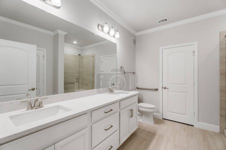 Téléchargez les photos : Design intérieur de salle de bain moderne, rendu 3d - en image libre de droit