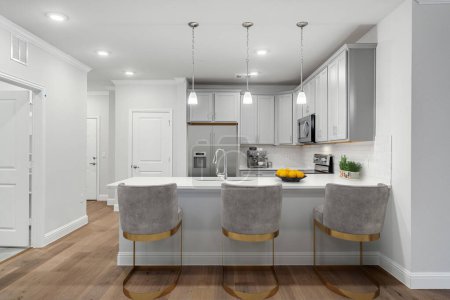 Foto de Diseño interior de cocina moderna. renderizado 3d - Imagen libre de derechos