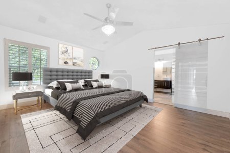 Photo for 3d rendering of cozy bedroom in modern home - Royalty Free Image