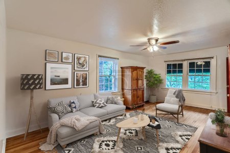 Foto de Moderno diseño interior de la sala de estar, 3d renderizado - Imagen libre de derechos