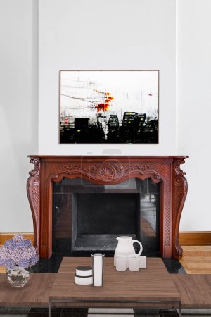 Foto de Interior de habitación moderna con chimenea. renderizado 3d - Imagen libre de derechos