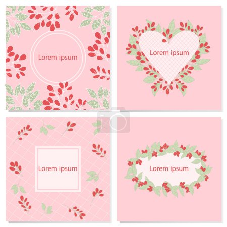Foto de Set de 4 fondos vectoriales cuadrados en rosa con elementos florales. Diseño suave para redes sociales, postales, carteles, invitaciones, folletos - Imagen libre de derechos