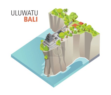 Téléchargez les illustrations : Illustration isométrique du temple uluwatu en bali - en licence libre de droit