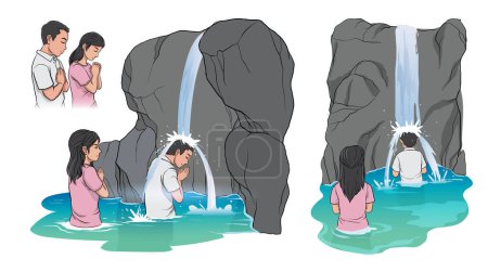 Illustration for Illustration of 'melukat' a balinese term of water purification - Royalty Free Image