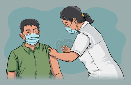 Téléchargez les illustrations : Illustration de la vaccination en temps pandémique - en licence libre de droit