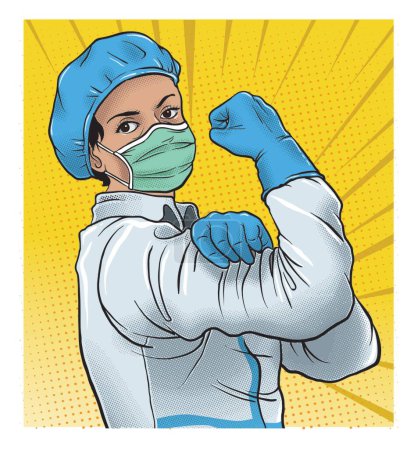 Téléchargez les illustrations : Illustration de la femme médicale dans le style "nous pouvons le faire" - en licence libre de droit