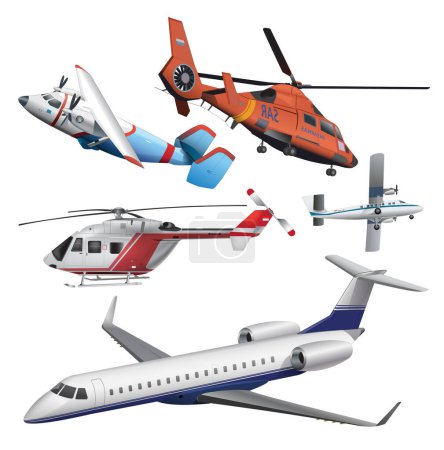 Illustration for Different types of aircraft illustrations - Royalty Free Image