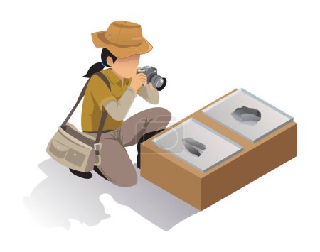 Téléchargez les illustrations : Illustration d'un archéologue photographiant un artefact - en licence libre de droit