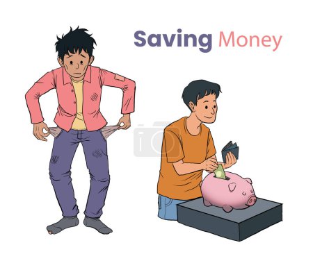 ilustración de ahorrar dinero, antes y después