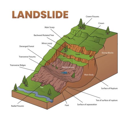 Téléchargez les illustrations : Illustration en coupe transversale du diagramme de glissement de terrain - en licence libre de droit