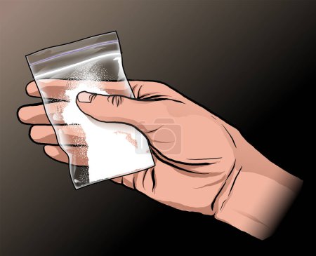 illustration of hand holding drugs, powder type