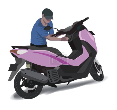 Illustration eines Mannes, der Motorrad stiehlt, Motorraddiebstahl