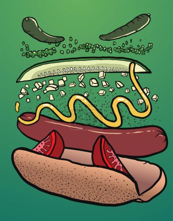 illustration of chicago hotdog ingredients
