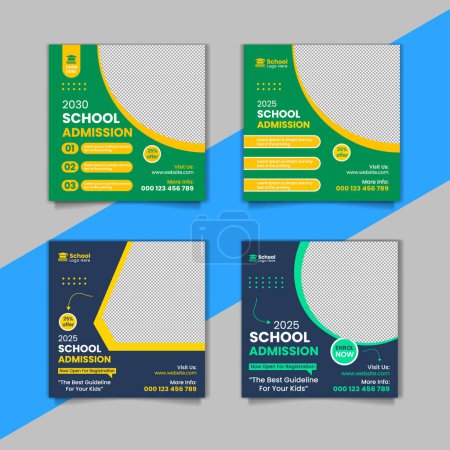 Illustration for Flat back to school banner and school admission facebook cover post - Royalty Free Image