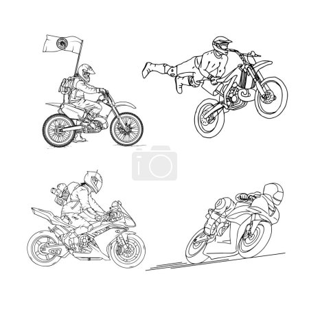 Téléchargez les illustrations : Dessin à la main ligne de moto art enfants pour enfants page de livre à colorier - en licence libre de droit