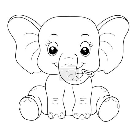 Téléchargez les illustrations : Coloriage éléphant pour enfants Illustration de contour d'éléphant dessinée à la main - en licence libre de droit