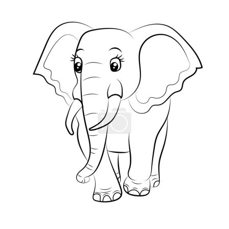 Téléchargez les illustrations : Coloriage éléphant pour enfants Illustration de contour d'éléphant dessinée à la main - en licence libre de droit