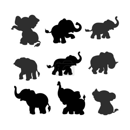 Téléchargez les illustrations : Ensemble de silhouette de caractère éléphant - en licence libre de droit