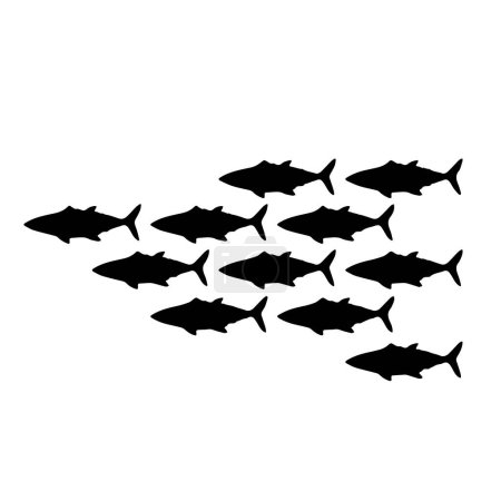 Conjunto de siluetas de peces en blanco y negro de animales marinos