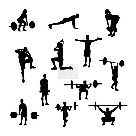 Illustration for Silhouettes set of a man doing exercise - Royalty Free Image